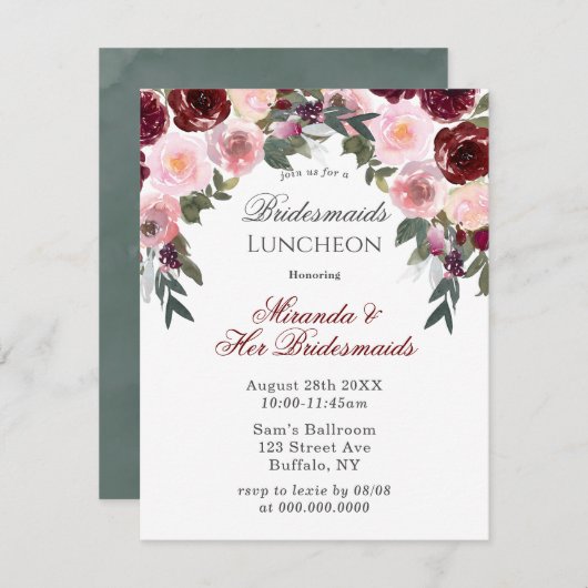 マルサラピンク絵を描ピオニ花嫁の昼食会 招待状 (正面/裏面)