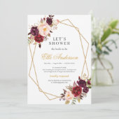 マルサラフローラと金ゴールド幾何学的赤面ピンク 招待状 (スタンド正面)