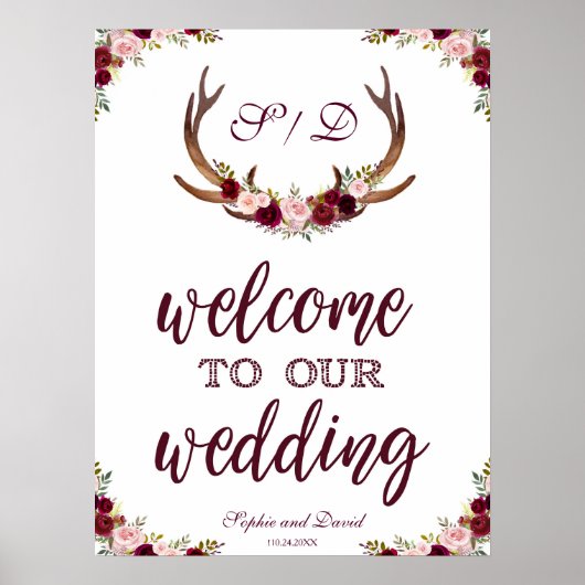マルサラフローラ〔雄ジカの〕枝角は私たちのサイン結婚にようこそ ポスター (正面)