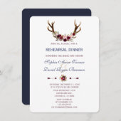 マルサラフローラ〔雄ジカの〕枝角ネイビーブルーリハーサルディナー 招待状 (正面/裏面)