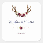 マルサラフローラ〔雄ジカの〕枝角ネイビーブルー秋の結婚式 スクエアシール (正面)