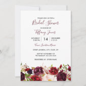 マルサラブルガンディレッドフローラブライダルシャワー 招待状 (正面)