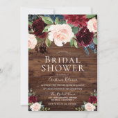 マルサラブルガンディレッド&赤面素朴ブライダルシャワー 招待状 (正面)