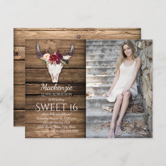 マルサラブルゴーニュの花カウカスカル写真甘い16 招待状 (正面/裏面)