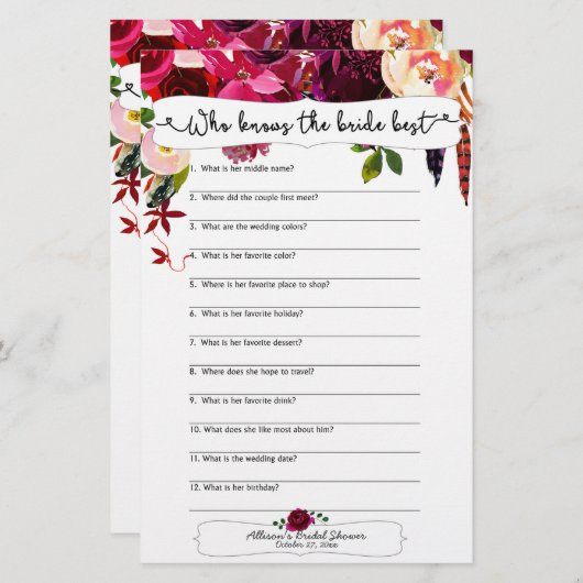 マルサラブルゴーニュフローラブライダルシャワーゲーム (正面/裏面)