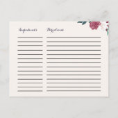 マルサラブルゴーニュフローラブライダルシャワーレシピカード ポストカード (裏面)