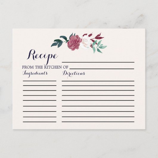 マルサラブルゴーニュフローラブライダルシャワーレシピカード ポストカード (正面)