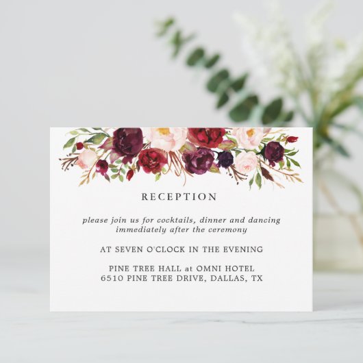 マルサラブルゴーニュ花ウェディングレセプションカード 出欠カード (スタンド正面)