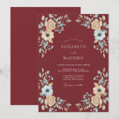 マルサラブルーの芍薬の結婚式 招待状 (正面/裏面)