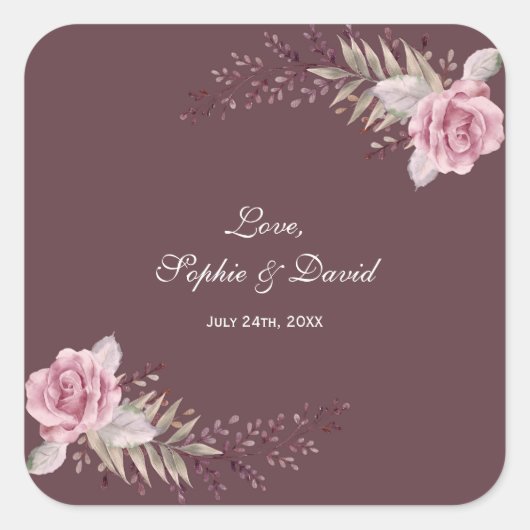 マルサラマルーンフローラウォーター結婚カラー スクエアシール (正面)