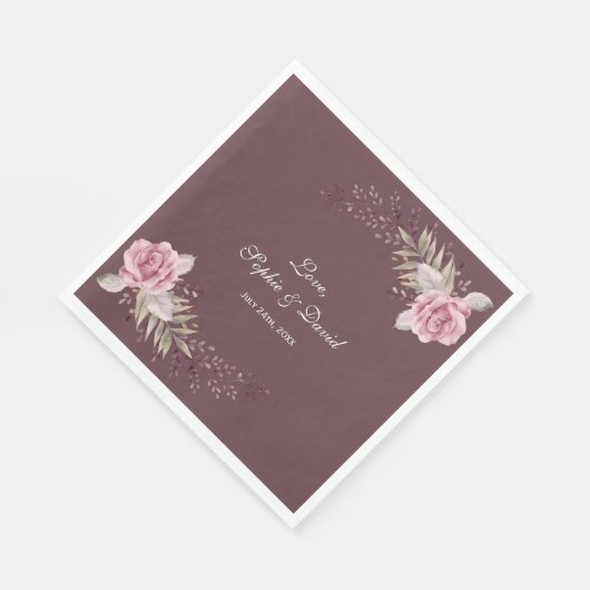 マルサラマルーンフローラウォーター結婚カラー スタンダードランチョンナプキン (角)