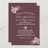 マルサラマルーンフローラ水彩結婚式の招待 招待状 (正面/裏面)