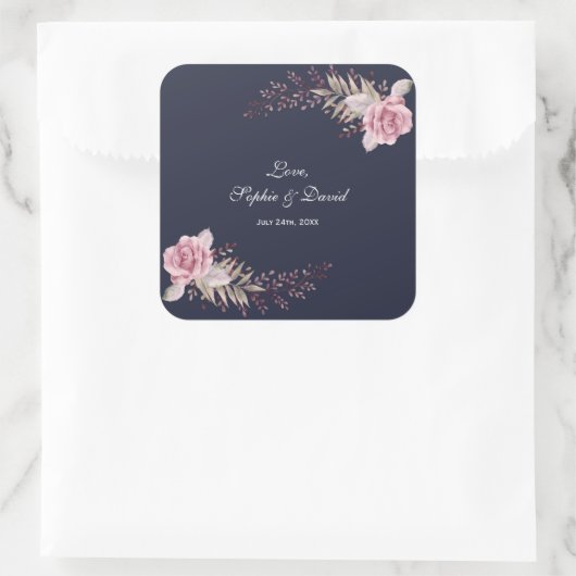 マルサラマルーン海軍フローラ水彩色結婚の スクエアシール (バッグ)