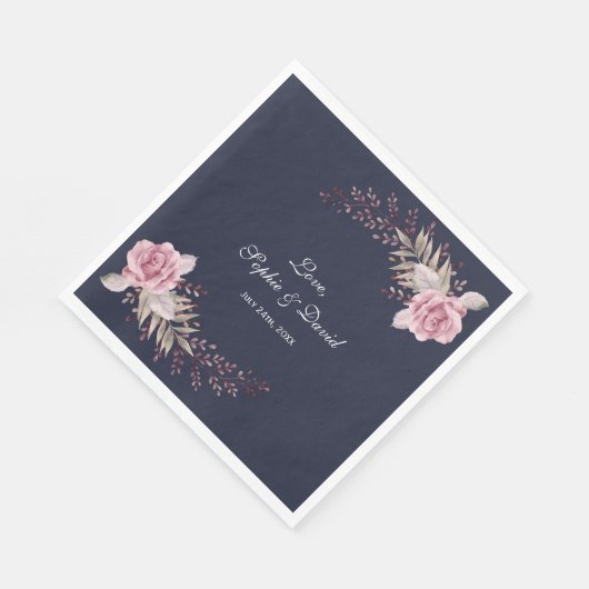 マルサラマルーン海軍フローラ水彩色結婚の スタンダードランチョンナプキン (角)