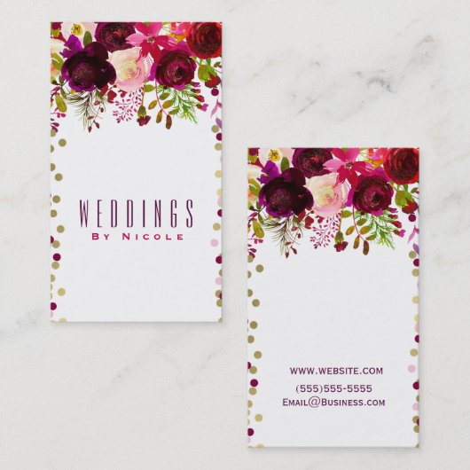 マルサラモダンフローラ金ゴールドブルガンディはっきりしたシック 名刺 (正面/裏面)