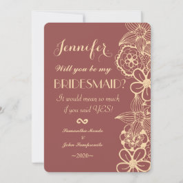 マルサラレッドとクリーム状の黄色の花柄 招待状