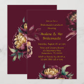 マルサラレッドと金ゴールド牡丹ブリデスメイドランチョン 招待状 (正面/裏面)