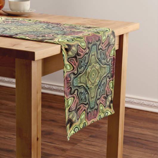マルサラレッドオークレイエローティール（緑がかった色）お尻華美アートモチーフ ミディアムテーブルランナー (インサイチュ)