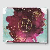 マルサラレッドティール(緑がかった色)ウォーター色金ゴールド結婚ズゲストブック ゲストブック (裏面)