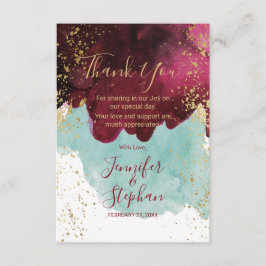 マルサラレッドティール（緑がかった色）水カラー金ゴールドスプラッシュありがとう サンキューカード