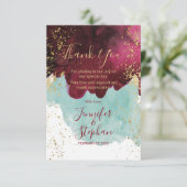 マルサラレッドティール(緑がかった色)水カラー金ゴールドスプラッシュありがとう サンキューカード (スタンド正面)