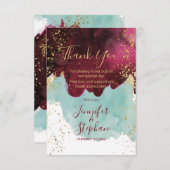 マルサラレッドティール(緑がかった色)水カラー金ゴールドスプラッシュありがとう サンキューカード (正面/裏面)