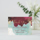 マルサラレッドティール（緑がかった色）水カラー金ゴールドスプラッシュありがとう ポストカード (スタンド正面)