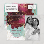 マルサラレッドティール（緑がかった色）水カラー金ゴールドスプラッシュ救日付 案内ポストカード (正面/裏面)