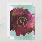 マルサラレッドティール(緑がかった色)水カラー金ゴールドスプラッシュ結婚ズ 招待状 (裏面)