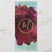 マルサラレッドティール(緑がかった色)水彩金ゴールド結婚式 プログラム (裏面)