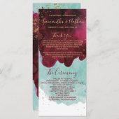 マルサラレッドティール(緑がかった色)水彩金ゴールド結婚式 プログラム (正面/裏面)