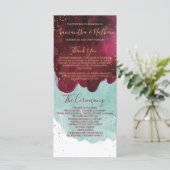 マルサラレッドティール(緑がかった色)水彩金ゴールド結婚式 プログラム (スタンド正面)