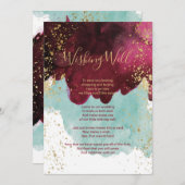 マルサラレッドティール(緑がかった色)水彩金ゴールド願い井戸 招待状 (正面/裏面)
