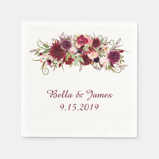 マルサラレッドフローラ結婚ズコレクションナプキンス スタンダードカクテルナプキン (正面)