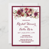 マルサラレッドブルゴーニュフローラブライダルシャワーカード 招待状 (正面)