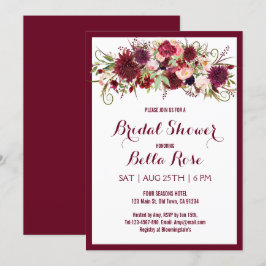 マルサラレッドブルゴーニュフローラブライダルシャワーカード 招待状