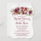 マルサラレッドブルゴーニュフローラブライダルシャワー招待状 招待状 (正面)