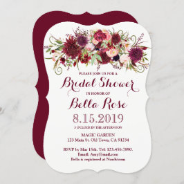 マルサラレッドブルゴーニュフローラブライダルシャワー招待状 招待状