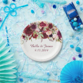 マルサラレッドブルゴーニュ結婚フローラ紙プレート ペーパープレート (パーティー)