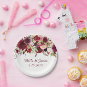 マルサラレッドブルゴーニュ結婚フローラ紙プレート ペーパープレート (パーティー)