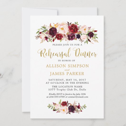 マルサラレッド秋金ゴールドリハーサルディナーカード 招待状 (正面)