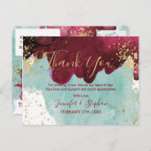 マルサラレッド ティール ウォーターカラー ゴールド スプラッシュ サンクス ポストカード (正面/裏面)