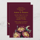 マルサラレッド&金ゴールド牡丹ウェディングシャワー 招待状 (正面/裏面)