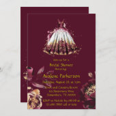 マルサラレッド&金ゴールド牡丹ブライダルシャワー 招待状 (正面/裏面)