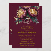 マルサラレッド&金ゴールド牡丹婚約パーティ 招待状 (正面/裏面)