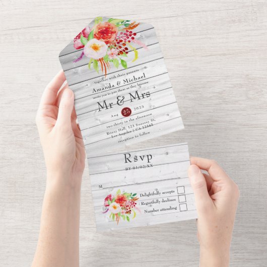 マルサラヴィンテージ素朴チャーム庭園の結婚式 オールインワン招待状 (貼ってはがせる)