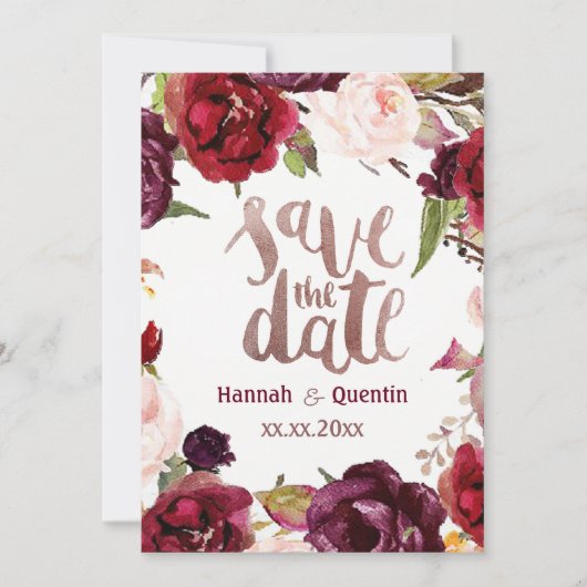 マルサラ水彩花ロマンチックな書道 セーブザデート (正面)