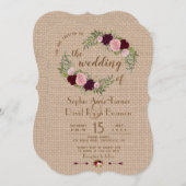 マルサラ素朴ウォーターカラーフローラバーラップ結婚ズ 招待状 (正面/裏面)