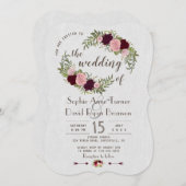 マルサラ素朴ウォーターカラーフローラホワイト結婚ズ 招待状 (正面/裏面)