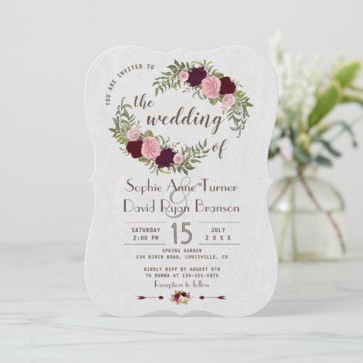 マルサラ素朴ウォーターカラーフローラホワイト結婚ズ 招待状 (スタンド正面)